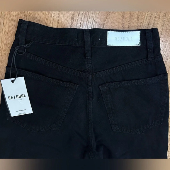 Re/Done 70s Stove Pipe Ultra High Rise Wide Leg Jeans Black Denim Size 24 $298 - Picture 7 of 13